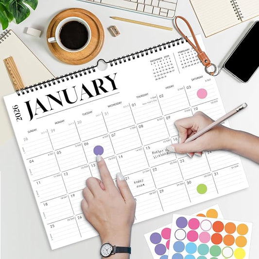 2026 Calendar, Wall Calendar 2026-2027, 18 Month Calendar January 2026 - June 2027, 14.8" X 11.5", Calendar with Twin-Wire Binding, Hanging Hook and Julian Dates (White)