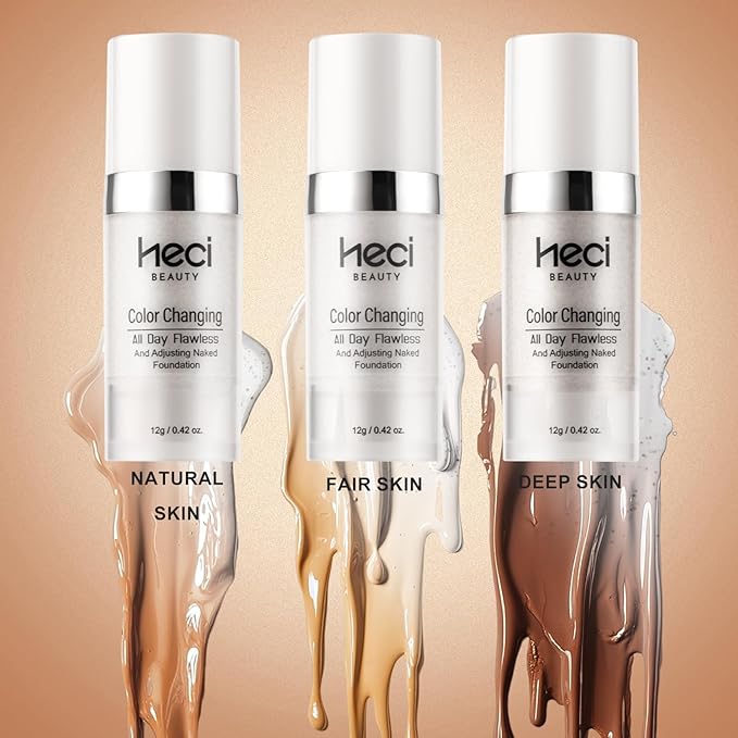 Color Changing Foundation,2 Pack Travel Size, Light Coverage, Improves Uneven Skin Tone, Lightweight & Lasting,Make up for Flawless Liquid Foundation,Nature Finish for Deep Skin 0.42 oz