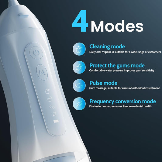 Water Flossers for Teeth, Electric Floss for Adults, Water Dental Picks for Teeth Cleaning and Flossing, Portable Flossers for Travel Size, Travel Bag and 4 Tips, IPX7 Waterproof - Blue