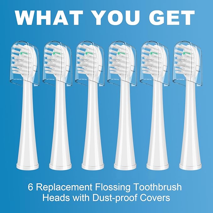 Replacement Brush Heads for WaterPik Sonic-Fusion 2.0 Flossing Toothbrush (SF-03/SF-04) and Sonic-Fusion Flossing Toothbrush (SF-01/SF-02),6 Count White with Covers