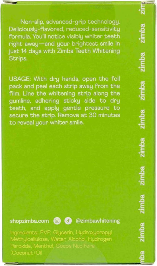 Zimba Coconut Flavored Teeth Whitening Strips | Vegan, Enamel Safe Hydrogen Peroxide Teeth Whitener for Coffee, Wine, Tobacco, and Other Stains | 14 Day Treatment | Coconut