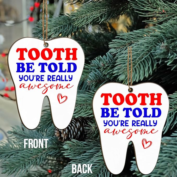Dental Hygienist Christmas Ornament - 3" Wooden, Thank You Gifts for Women Men, Dental Week Gift for Dentist Assistant Oral Surgeon Orthodontics, Tooth Decoration for Office Center