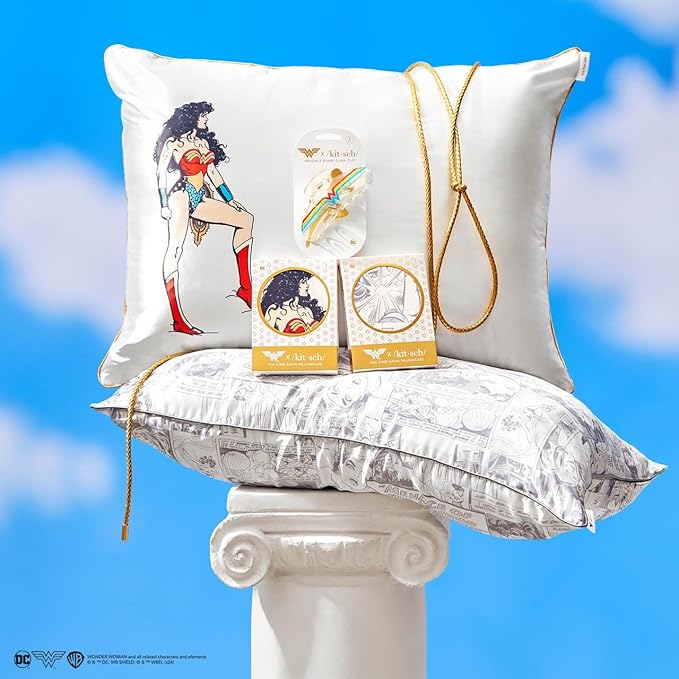 Kitsch Wonder Woman (Comic) Satin Pillowcase with Zipper Softer Than Silk, Luxury Cooling Pillowcase for Hair & Skin, Wrinkle Prevention, Queen/Standard (19X26)