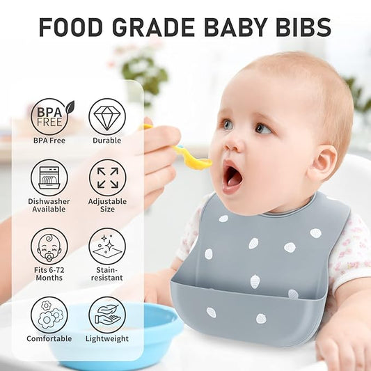 ME.FAN Silicone Baby Bibs for Babies & Toddlers | Adjustable Silicone Bibs Set of 2