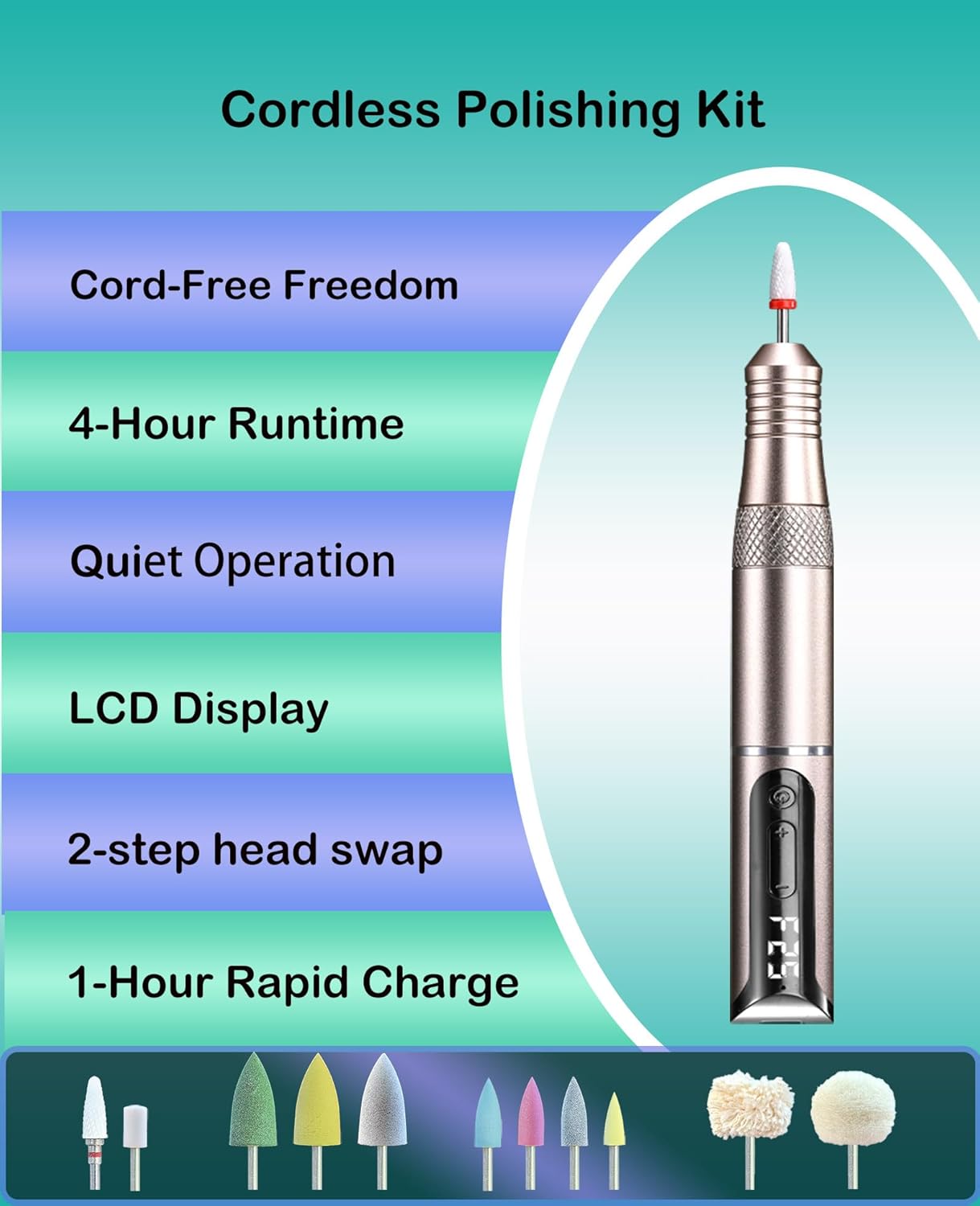 Cordless USB Mini Polisher, Portable Repair & Reline Kit for Edge Trimming, Relining Adjustment, Cracks Repair, and Surface Finishing, 11 Polishing Heads and Travel Case Included