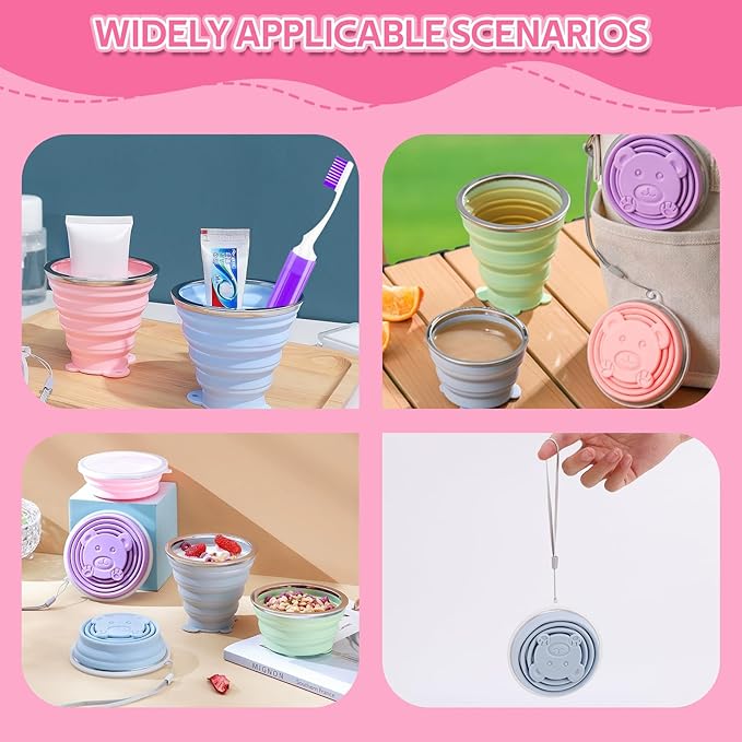 Toothbrush Travel Case, Travel Toothbrush Silicone Collapsible Toothbrush Cup, Travel Toothbrush Set Suitable for Business Camping Travel or Daily Use (Pink)