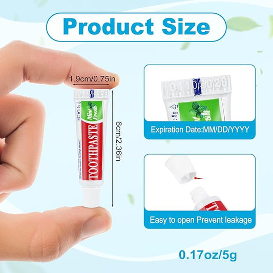 200 Tubes Travel Size Toothpaste in Bulk, Disposable Mini Mint Compact Small Pocket Size Essential Toothpaste for Vacation Hotel Shelter Homeless Nursing Home Charity Camping Single Use 0.17 oz/ 5g