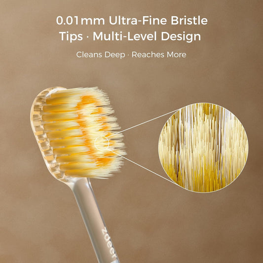 Ultra Soft Manual Toothbrushes for Adults Sensitive Gums– Eco-Friendly Aluminum Alloy+ABS Handle with 6 Replaceable Gum Care Heads, Gentle Wide Bristles for Sensitive Teeth & Gums