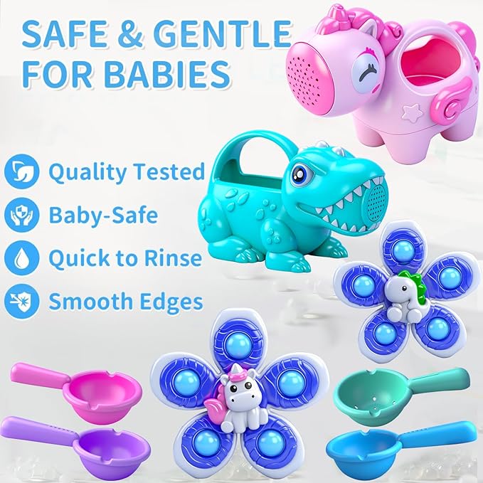Baby Bath Toys for Kids Ages 1-3, Dinosaur Watering Can for Toddler, Beach Sand Toys Garden Play Time, Bathtub Toys Swimming Pool Toys for 1 2 3 4 5 6 Years Old Girls Boys(4 Pack)