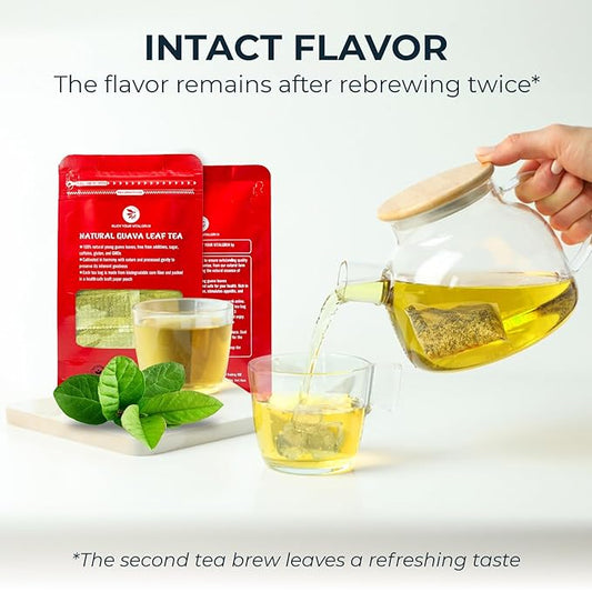 Guava Leaf Tea Bags - 55 Count (+5 Tea Bags) - 4.06 oz with Bamboo Tong, Handpicked & No Sugar Added, No Caffeine, Re-Steep Herbal Tea, Relax Refreshing Hojas De Guayabav