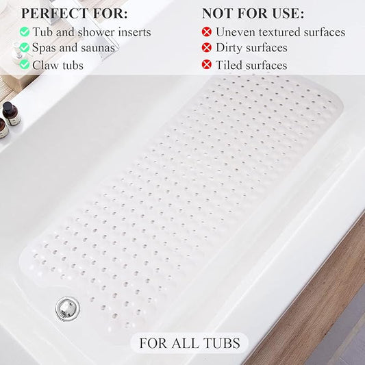 Sheepping Baby Bath Mat Non Slip Extra Long Bathtub Mat for Kids 40 X 16 Inch - Eco Friendly Bath Tub Mat with 310 Big Suction Cups,Machine Washable Shower Mat (Khaki)