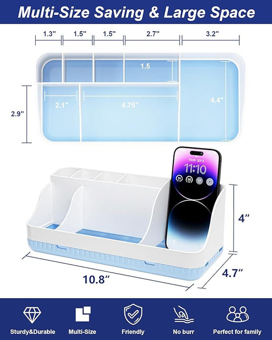 Bathroom Counter Organizer and Storage, 7 Slots Detachable Toothbrush Holders for Bathrooms, Anti-Slip Electric Toothbrush and Toothpaste Holder Countertop Vanity Organizer Accessories for Adults Kids