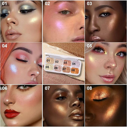evpct 8 Colors Highlighter Makeup Palette for Face Highlighters & Luminizers iluminadores de maquillaje profesional Gold Cheek Diamond Shimmer Stick Glitter Contour Bronzer and Highlighter Palette