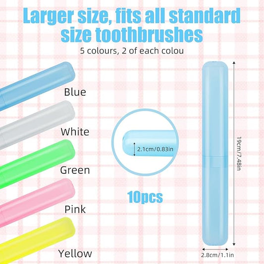 10 Pcs Travel Toothbrush Case Holder,Plastic Toothbrush Case, Portable Toothbrush Container Cases, 5 Assort Color Plastic Toothbrush Carrier Cover Cases Travel Cover Holder Storage for Traveling Home