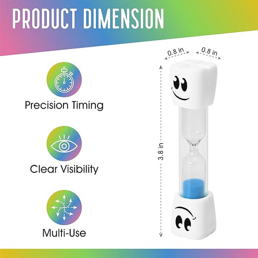 TeaherFav 2 Minute Toothbrush Sand Timer for Kids -Set of 4 Small Blue, Pink, Yellow and Green Smiley Hour Glass