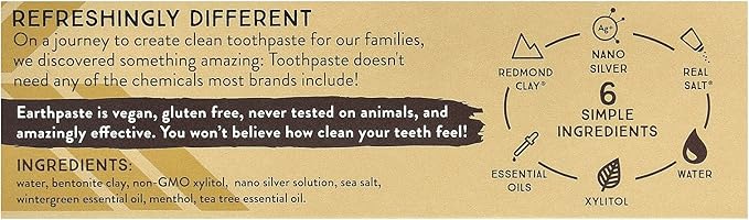 REDMOND - Earthpaste All Natural Non-Fluoride Vegan Non GMO Real Ingredients Toothpaste, Wintergreen 4 Ounce Tube (Pack of 3) (Packaging May Vary)