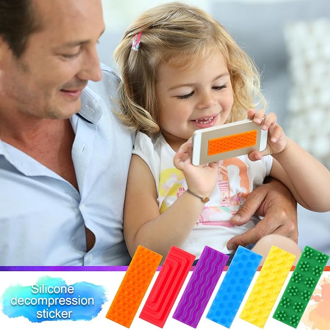 Ireer 6 Pcs Set of Silicone Sensory Strip Gifts for Christmas Stocking Stuffers Adhesives Anxiety Stickers Mental Health Stickers Fidget Textured Toys Calm Items Anxiety Relief for Adult Desk Office