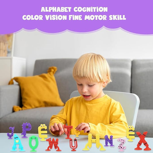 Alphabet Letters Learning Suction Toys: ABC Silicone Toys, Airplane/Windows/Car/Travel Toy for Kids, Preschool Educational Montessori Sensory Toy