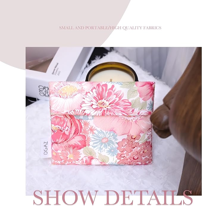 DGAZ Sanitary Napkin Storage Bag, Period Bag for Teen Aged Girls, Portable Period Bag for Panty Liners/Menstrual Cup/Small Tampons,Mini Makeup Bag for Purse(Blooming)