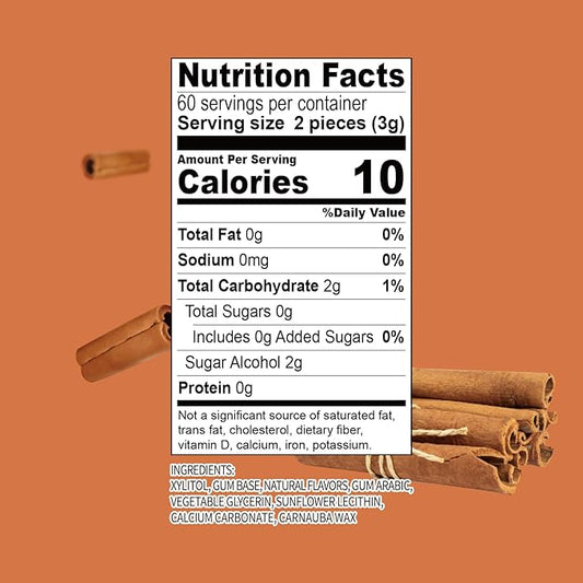 DC24 DAILY CARE 100% Xylitol Gum, No Aspartame, Sugar Free Chewing Gum, Natural Cinnamon Flavor, Gluten Free, Vegan, 60 Pieces, Pack of 2