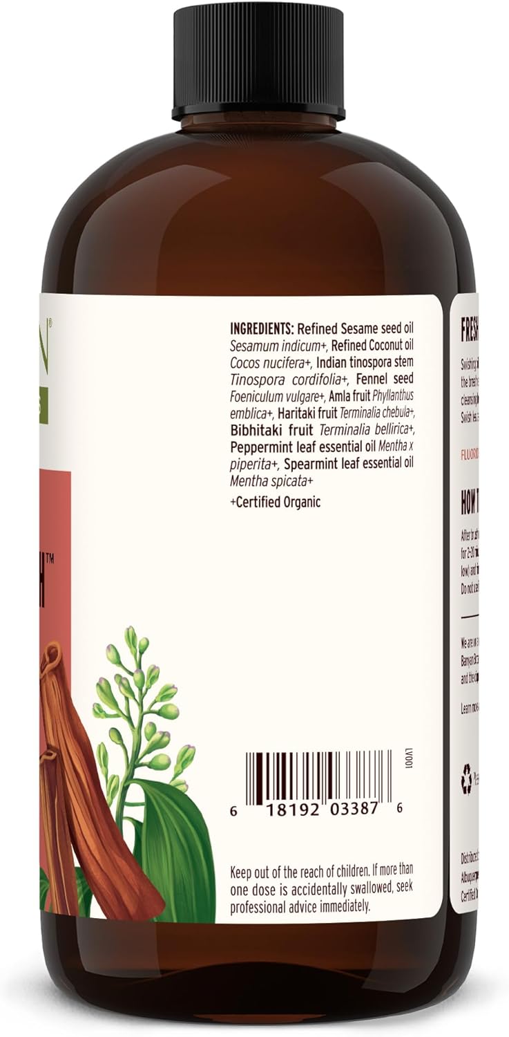 Banyan Botanicals Cinnamon Daily Swish – Organic Ayurvedic Pulling Oil with Coconut Oil – Mouthwash for Fresh Breath and Sparkling Oral Health* – 24 oz – Non GMO Sustainably Sourced Vegan