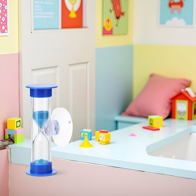 2 Minute Sand Timer for Kids, Blue Toothbrush Timer for Kids 2mins / 3mins Sand Clock Timer Plastic Suction Cup Hourglass Sandglass Desktop Ornament Party Favors