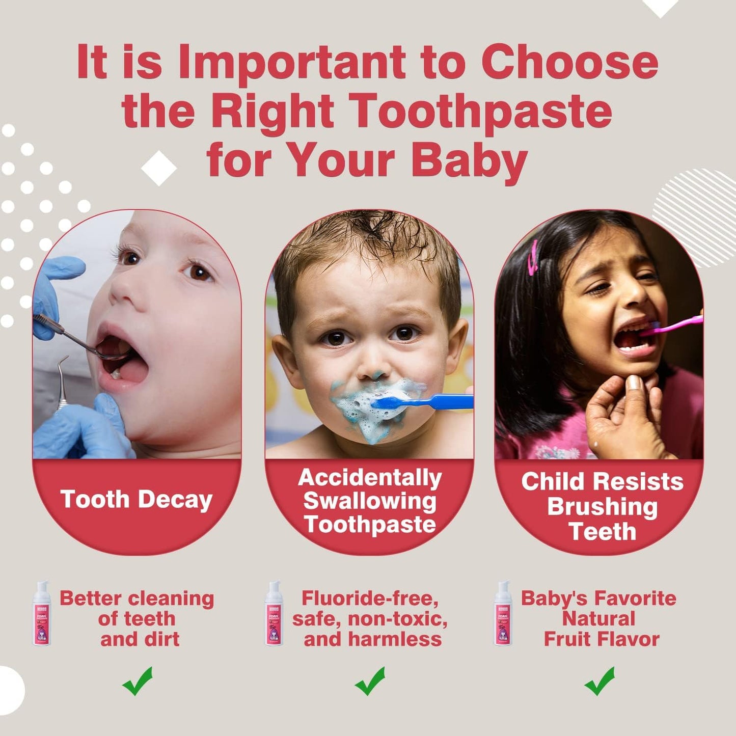 NOHOO Fluoride Free Foam Toothpaste Kids Fruit Flavour,Natural Training Toothpaste for Baby Toddler Children Oral Cleaning and Cavity Protection (2 Strawberry + 2 Peach)