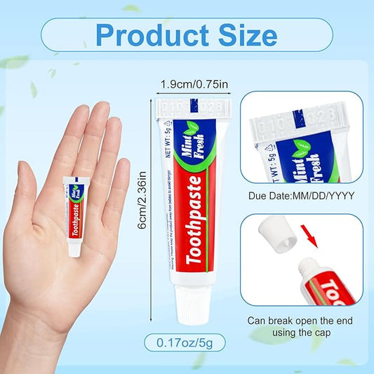 200 Tubes Bulk Travel Size Mini Toothpaste, 0.176oz Disposable Mint Flavor Pocket Teeth Paste Small Essential Toothpaste for Travel, Home/Hotel/Guests/Charity/Homeless/Camping Oral Care (Single Use)