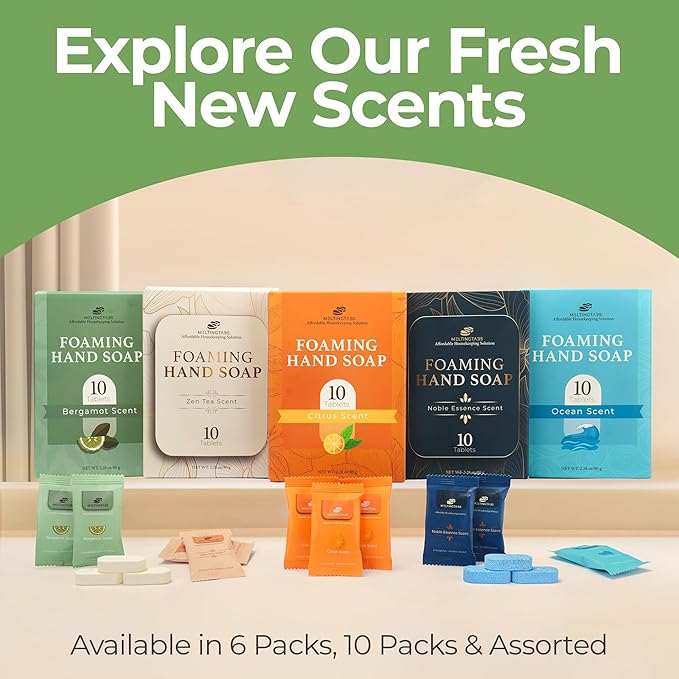 Foaming Hand Soap Refill Tablets - Bergamot Scent - Hand Wash Concentrate, Portable 10-Pack Travel Tablets