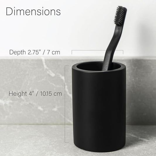 Matte Black Resin Bathroom Tumbler Cup - Matte Black Toothbrush Holder, 4x2.75 Inch, 12oz Capacity, Minimalist Vanity Countertop Organizer (Black)