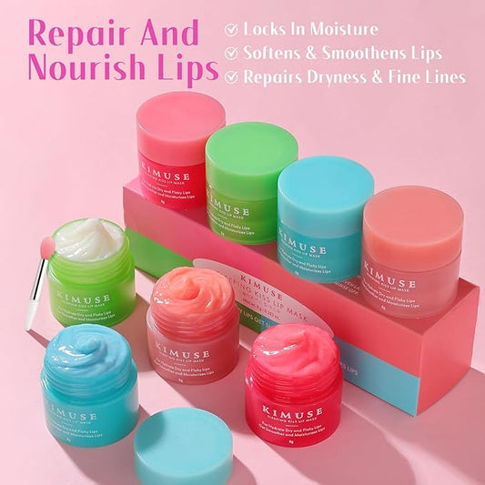 KIMUSE Lip Mask, Lip Sleeping Mask: Moisturizing, Hydrating, Nourishing Lip Care Products, Vitamin C, Shea Butter & Antioxidants, Lip Mask Overnight Set for Dry Lip, Flaky