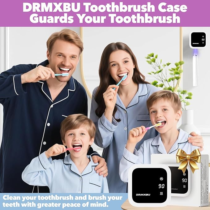 Toothbrush Sanitizer Case and Holders, DRMXBU Wall Mounted Toothbrush Holder with LED Screen, Rechargeable Travel Toothbrush Cleaner Case with Light Air Dry, Tooth Brush Covers for Bathrooms (White)