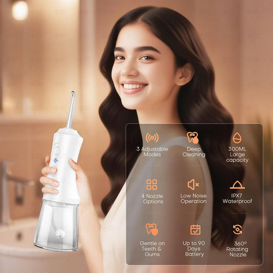 Water Dental Flosser - Portable Cordless Oral Irrigator 300ML, Rechargeable IPX7 Waterproof Irrigation Cleaner for Teeth Cleaning & Flossing, Travel & Home Use