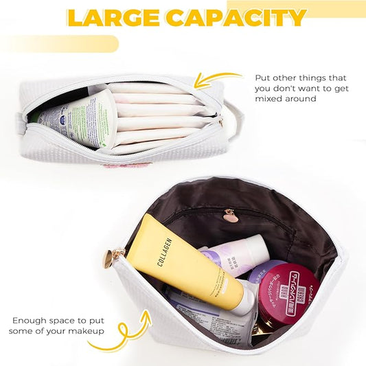 Makeup Bag Set Initials Cosmetic Bag,Gifts for 10 11 12 13 14 15 16 17 18 Years Old Girl Girlfriend Teen Girls Gift Trendy Stuff Personalized Toiletry Bag Travel - White,A