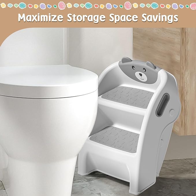 TPN Toddler Step Stool for Bathroom Sink and Potty Training Durable Anti-Slip,Anti-Tip A-Frame,10-Second Assembly, 2-Step Potty Stool with Wide Steps (Gray)