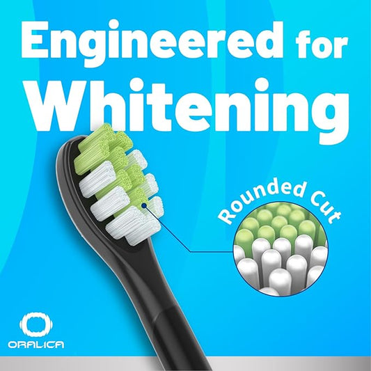 Japanese Brand Whitening Replacement Toothbrush Heads, Compatible with Philips Sonicare Click-on Handles, 4 Pack, Medium, with Tongue Cleaner (CA668, Black)