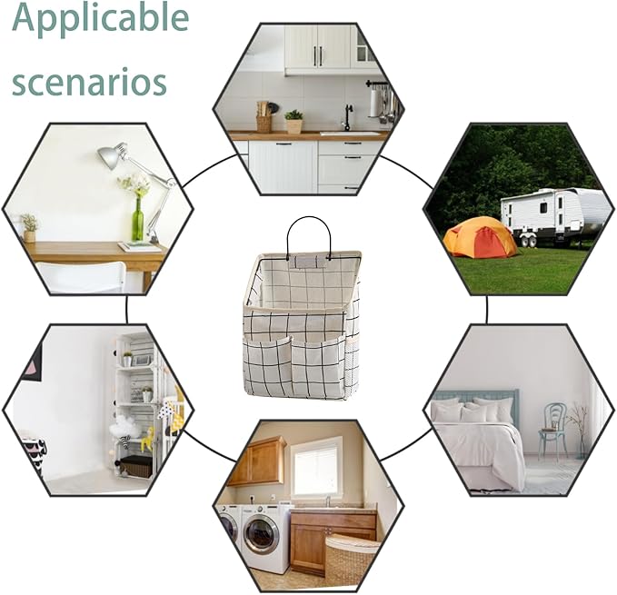 2 Pack Wall Hanging Storage Bags, Organizer with Pockets, Storage for Dormitory Bathroom Bedroom Kitchen (White Grid)