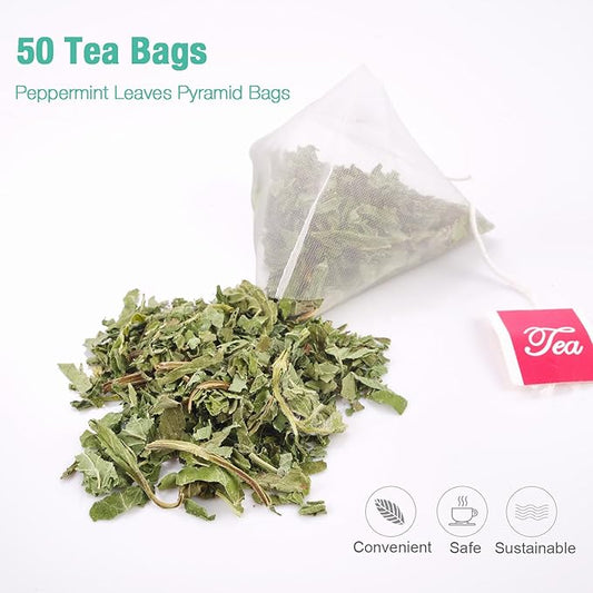 50 Peppermint Tea Bags, Herbal Mint Tea Bags, Traditional Dried Peppermint Leaves, Caffeine-Free, Supports Healthy Digestion, Stress Relief