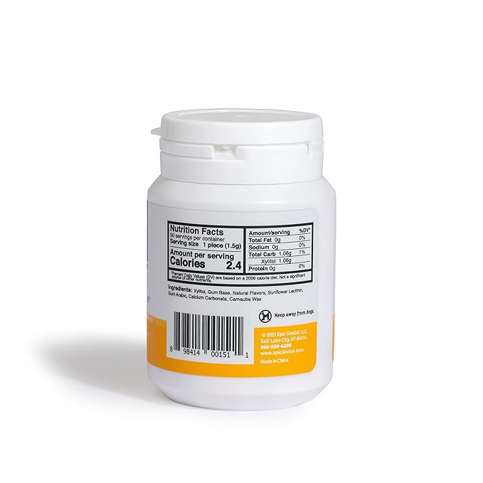 Epic 100% Xylitol Fresh Fruit Chewing Gum - Sugar Free, Aspartame Free Dental Gum - Supports Oral Health & Fresh Breath - 50 Pieces