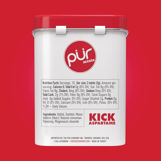 PUR Mints | Aspartame-Free | Made with Xylitol | Sugar-Free, Vegan, Gluten-Free & Keto Friendly | Natural Cinnamon Flavor, 30 Pieces (Pack of 12)
