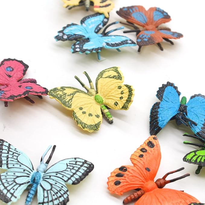 SmilerSmile 12pcs Plastic Butterflies Toy Butterfly Action Figures Art Decoration Removable Reusable for Cake Topper (Butterfly)