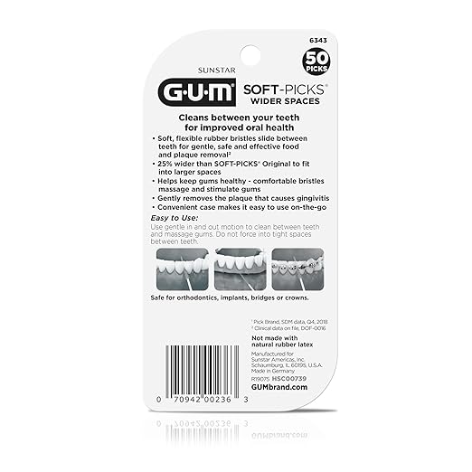 GUM Soft-Picks Wider Space, Easy to Use Dental Picks for Teeth Cleaning and Gum Health, with Convenient Carry Case, Dentist Recommended Dental Picks, 50 Count