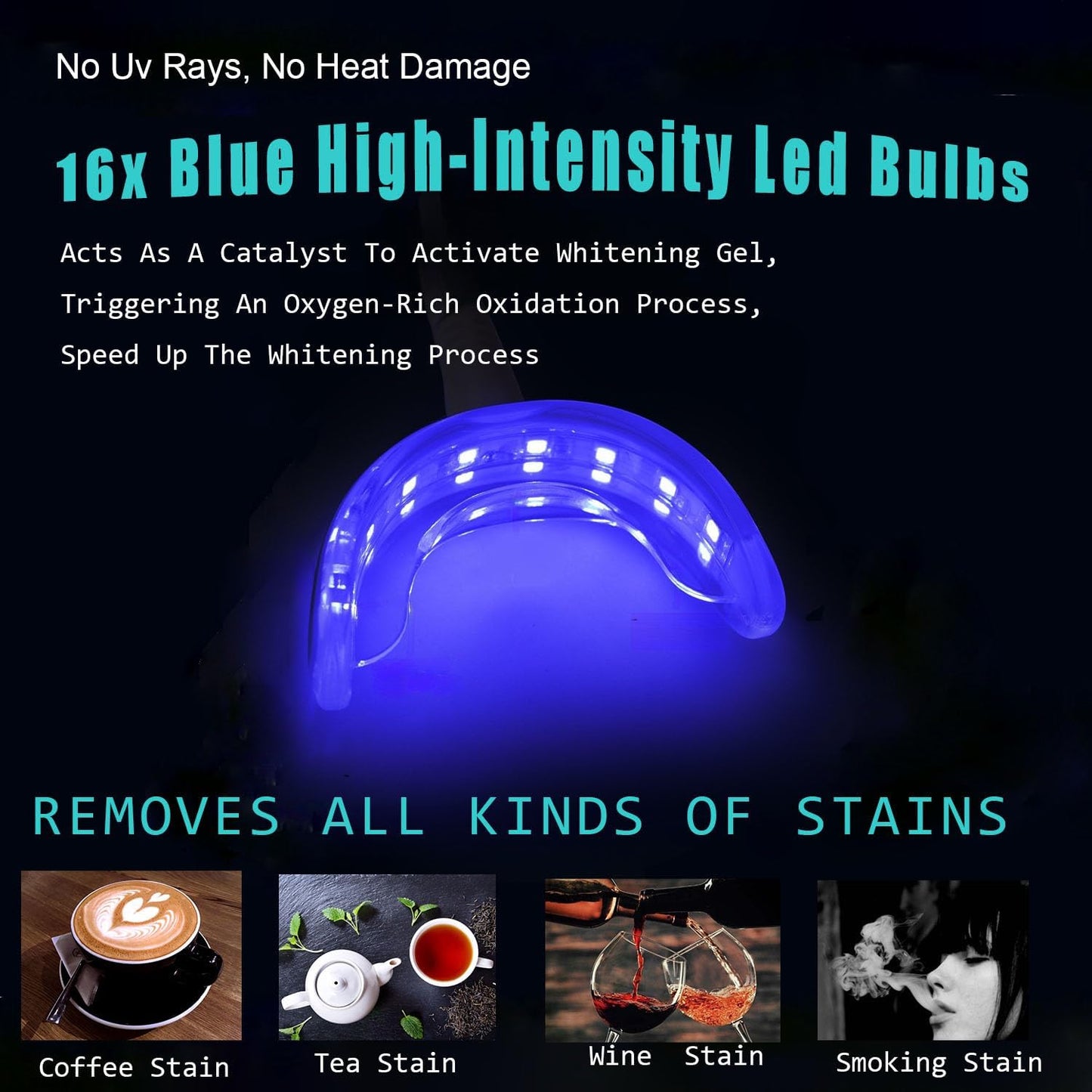 TAWEE Teeth Whitening Kit Safe for Sensitive Teeth & Enamel Wired Tooth whitening Accelerator Light with 16 Blue LED Pure White Teeth Whitener Waterproof