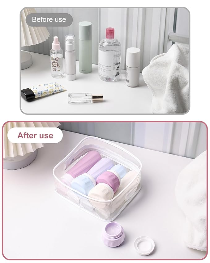 Travel Size Toiletries 8 Pack, TSA Approved 3oz/1oz Silicone Refillable Containers with Clear Travel Bag