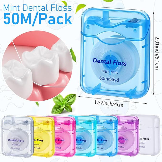 42Pack Dental Floss Bulk 50m Each Mint Travel Dental Floss, Mint Waxed Mini Travel Size Tooth Flosses Picks Pack Individually Wrapped for Oral Care Teeth and Gum Protection, Multicolor