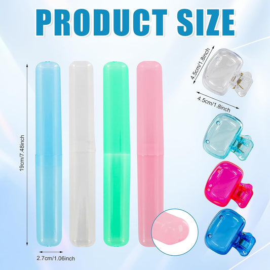 8 PCS Toothbrush Covers and Toothbrushs Travel Case, Travel Toothbrush Holder, Tooth Brush Cover Cap for Traveling, Bathroom, Camping, Business Trip