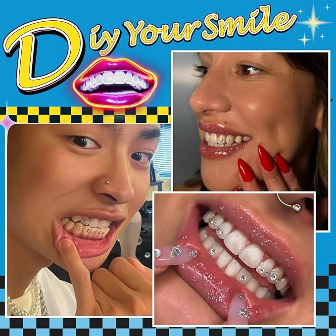 154 Letter pcs Teeth Gem Kit,Tooth Gems for DIY Crystals Teeth Jewelry Kit for Girls Gold Y2K Butterfly Love for Boys Silver (Gold)