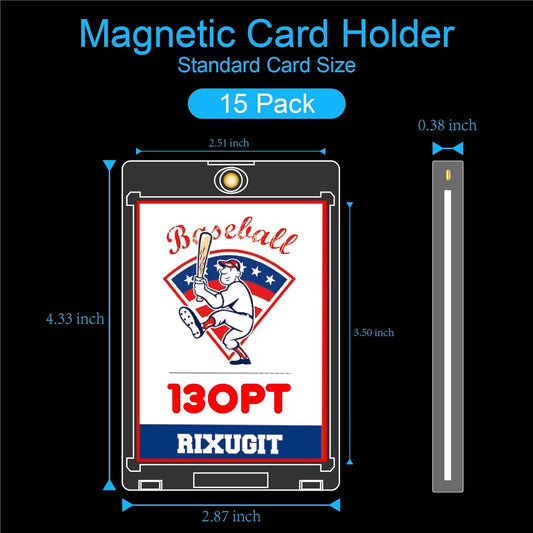 130pt Magnetic Card-Holders for Trading Cards - 15-Pack One Touch Card Case with Stronger Magnet, UV Protection, Card Protectors Hard Plastic, Card Sleeves Display Case for Baseball Card Sports Cards