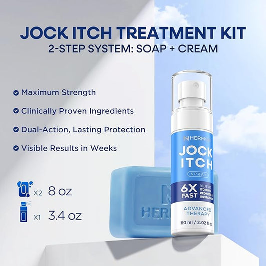 Hermon Antifungal Jock Itch Spray & Soap Kit: Powerful Treatment of Antifungal Spray & Soap for Jock Itch with 2.01 fl.oz & 2 Bars - Fast & Effective Relief of Itching, Burning, Redness, & Irriation