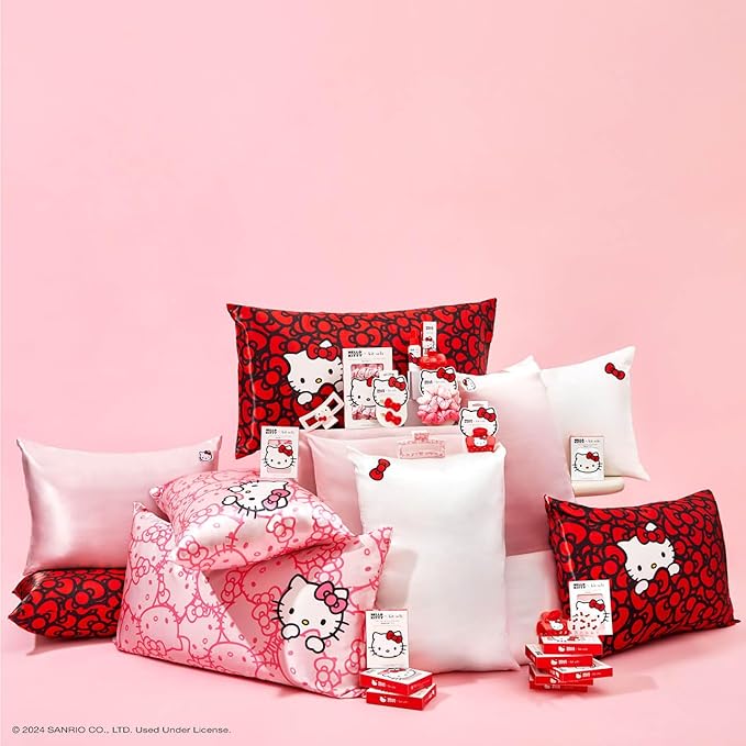 Kitsch x Hello Kitty Satin Pillowcase with Zipper for Hair Skin, Softer Than Silk Pillow Cases, Wrinkle-Free, Cooling Satin Pillow Covers, Solid Pink Kitty Face, Standard Size (19x26)